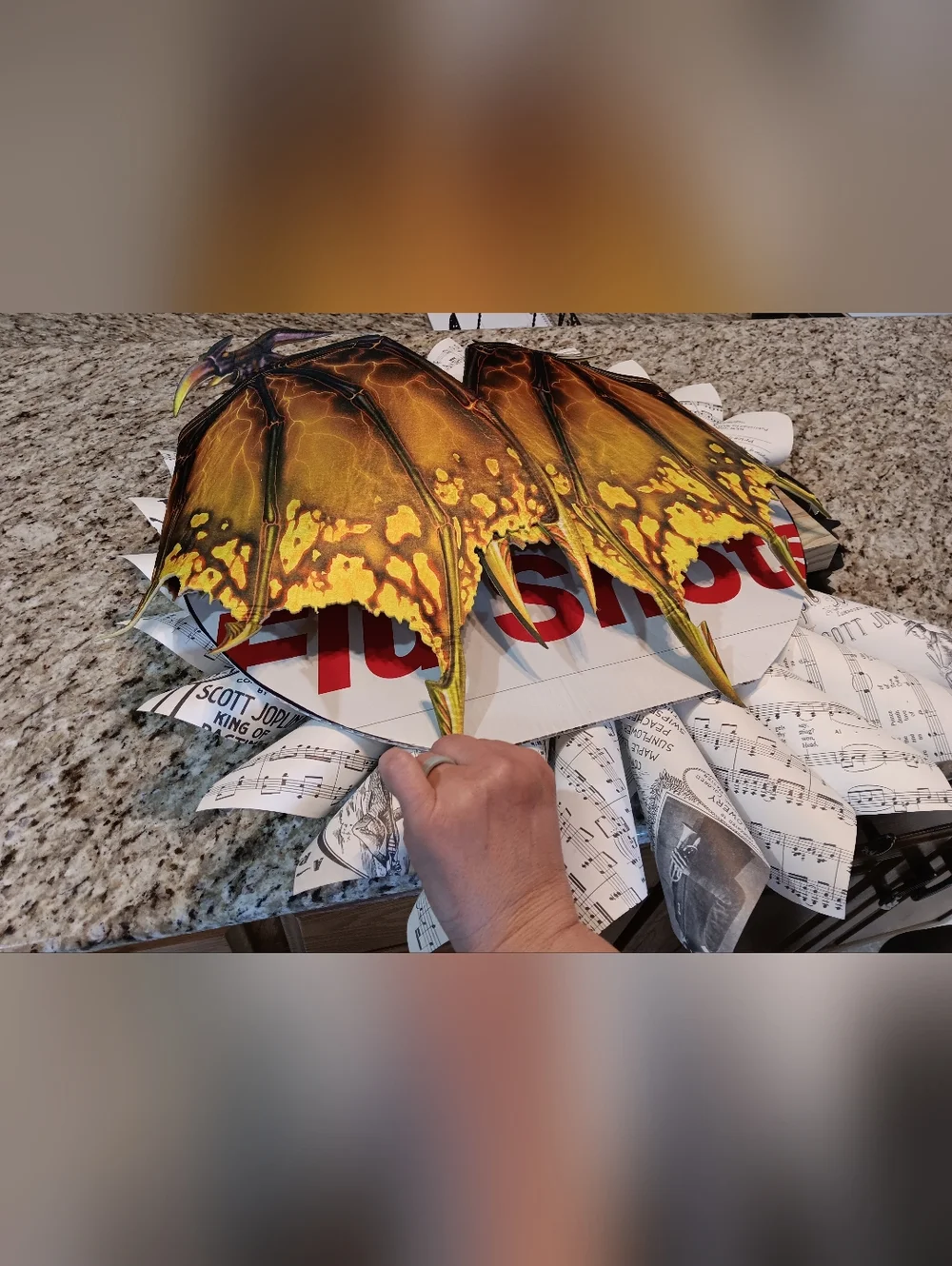 Dragon Mum - Music Sheet Paper Cone Art With Orange Dragon Face And Yellow Wings - Picture 5 of 5